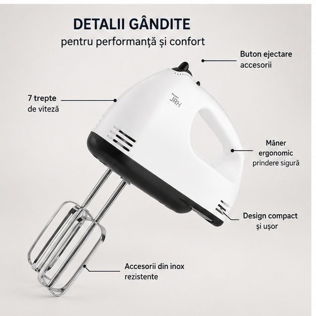 Mixer de Mână Vertical 7 Viteze, 260W, 4 Accesorii