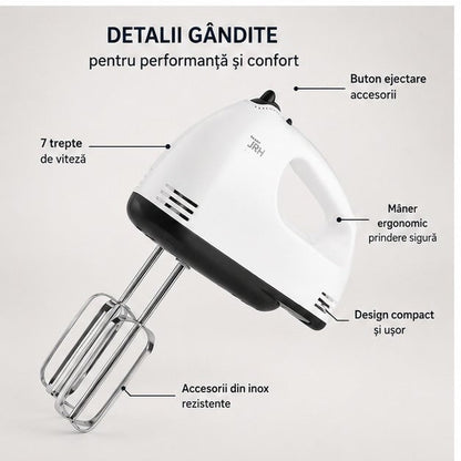 Mixer de Mână Vertical 7 Viteze, 260W, 4 Accesorii