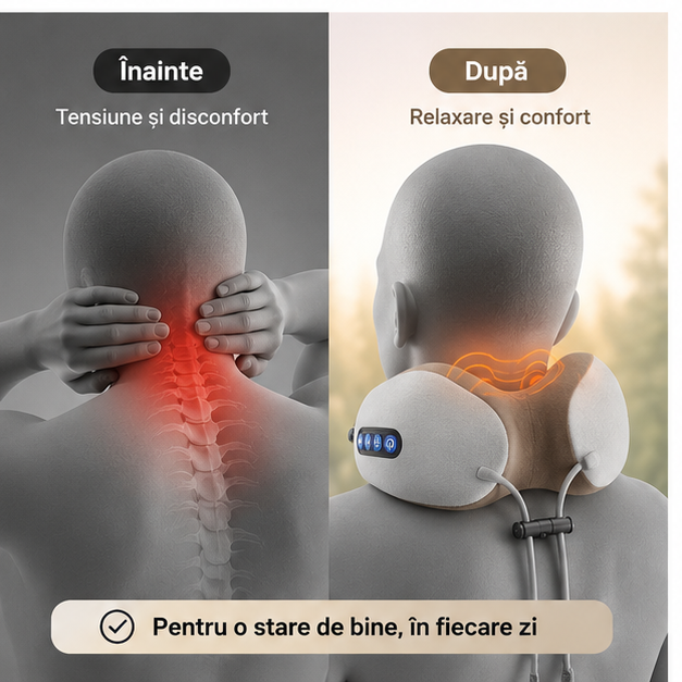 Guler cervical cu încălzire și masaj gât-umeri acasă