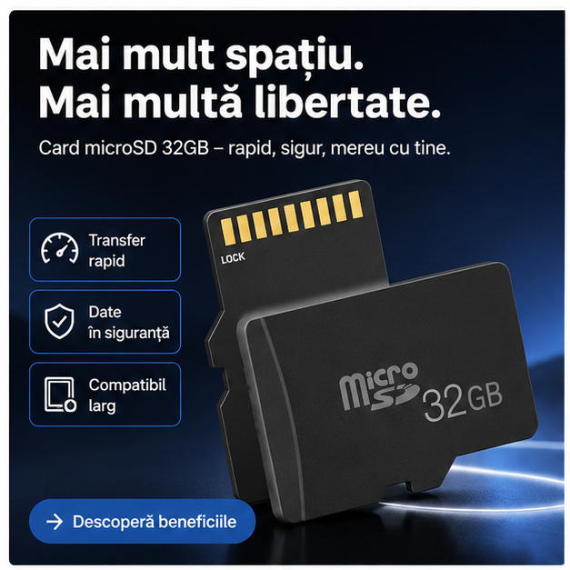 Card memorie microSD 32GB Clasă 10, adaptor SD inclus