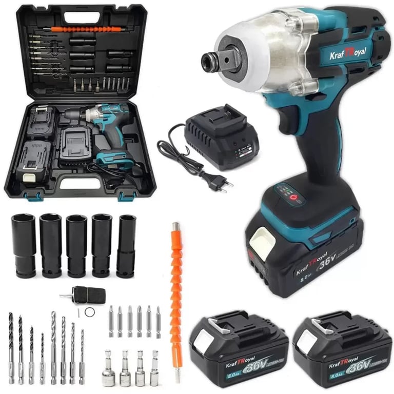 Cheie de impact OKBOONS 48V, 2 acumulatori, 43 accesorii