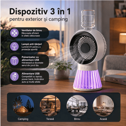 Ventilator 4 în 1 cu Umidificare și Capcană Țânțari