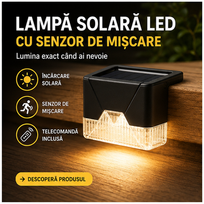 Lampă solară LED balustradă, senzor mișcare, set 4 bucăți