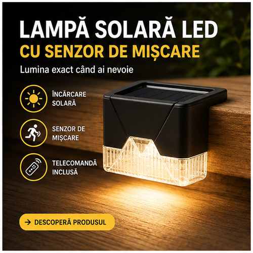 Lampă solară LED balustradă, senzor mișcare, set 4 bucăți
