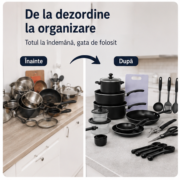 Set Bucatarie 22 Piese cu Oale, Tigai, Wok si Accesorii