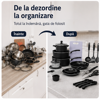Set Bucatarie 22 Piese cu Oale, Tigai, Wok si Accesorii