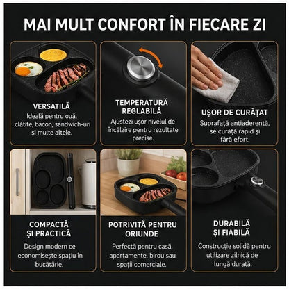 Tigaie Electrică Mic Dejun 700W, 3 Compartimente, 20cm