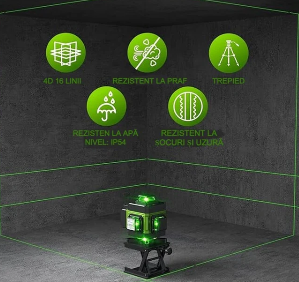 Nivela Laser 4D cu 16 Linii, Autonivelare și Trepied
