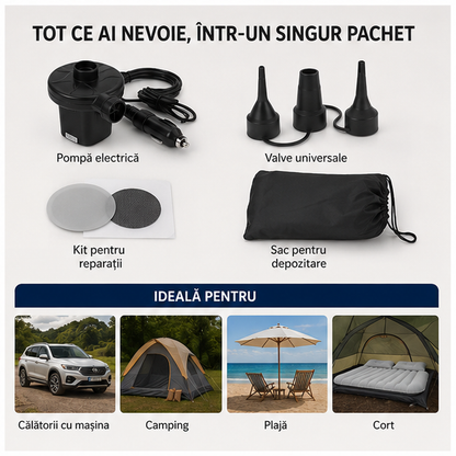 Saltea Auto Gonflabilă cu Pompă și 2 Perne, 130x80cm