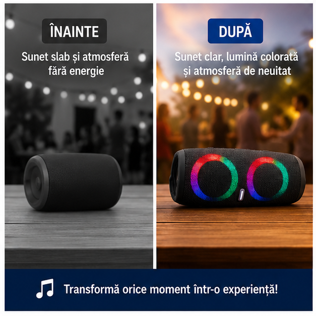 Boxă portabilă RGB CHARGE5, IP65, Bluetooth, Negru