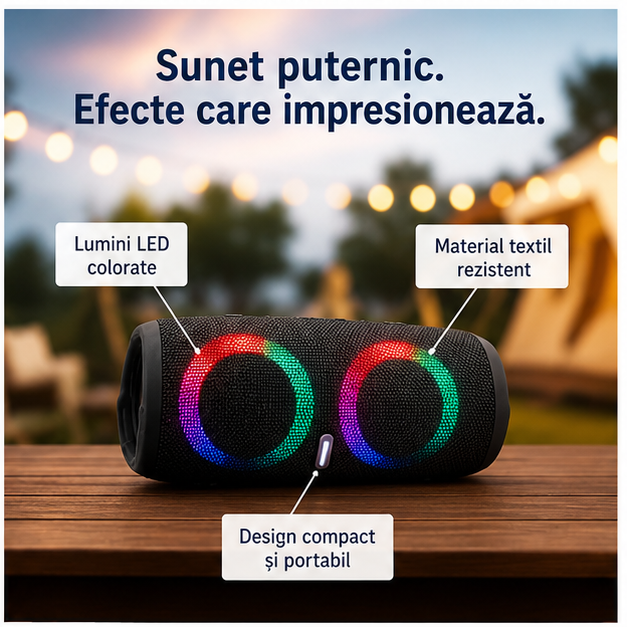 Boxă portabilă RGB CHARGE5, IP65, Bluetooth, Negru