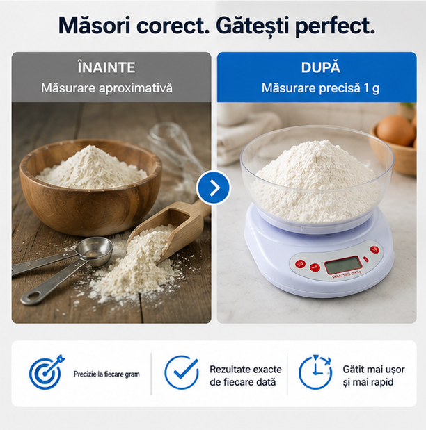 Cântar Digital Bucătărie 5kg, Bol Detașabil, Precizie 1g