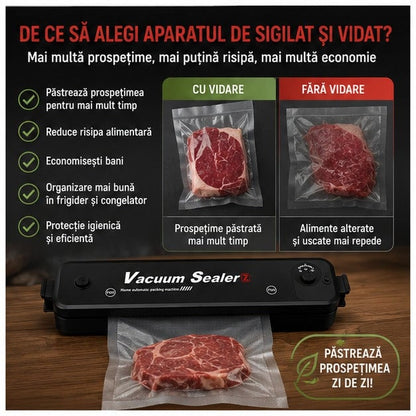 Aparat de Vidat Alimente Compact 90W, Negru + 10 Pungi