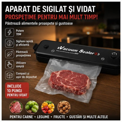 Aparat de Vidat Alimente Compact 90W, Negru + 10 Pungi