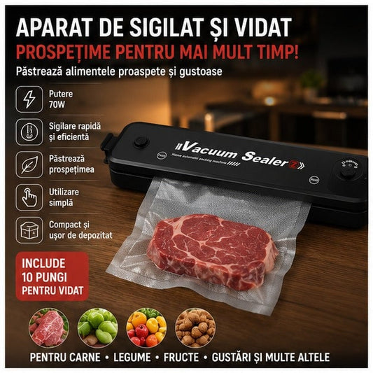 Aparat de Vidat Alimente Compact 90W, Negru + 10 Pungi
