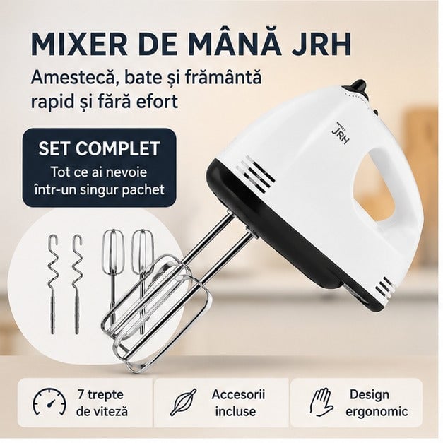 Mixer de Mână Vertical 7 Viteze, 260W, 4 Accesorii