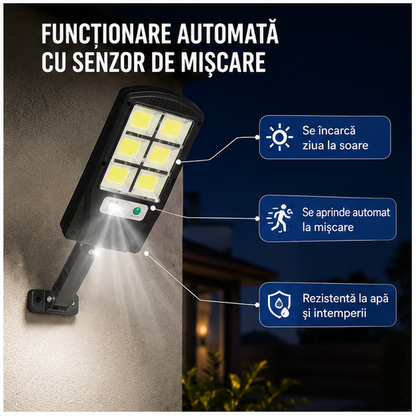 Lampă solară LED cu senzor mișcare, rezistentă la apă