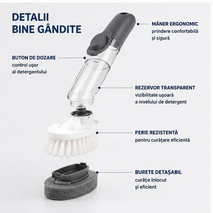Perie Vase cu Mâner, Rezervor Detergent, Cap Înlocuibil