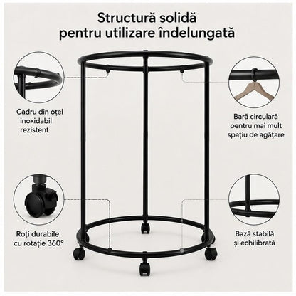 Suport Rotativ Haine Oțel Inoxidabil, cu Roți, 30 kg