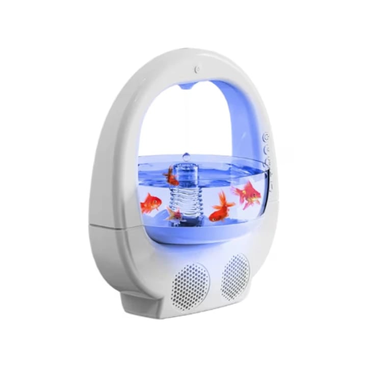 Boxă Bluetooth cu Umidificator Anti-Gravitațional – Design Acvariu, Iluminare Ambientală și Pulverizare Fină