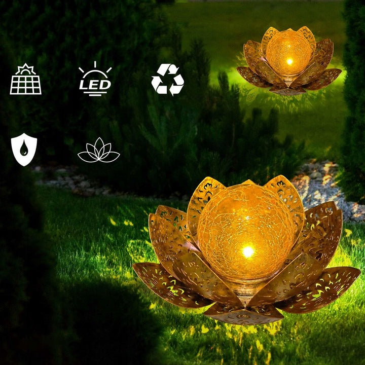 Lampă Solară LED Nufăr Auriu – Iluminare Decorativă pentru Grădină și Terasă
