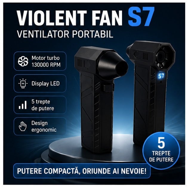 Ventilator Portabil Violent S7 – 130000 RPM, 4000 mAh