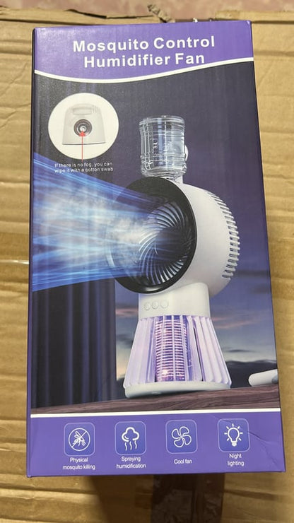 Ventilator cu Umidificare și Lampă Anti-Țânțari 4 în 1 – Răcire, Pulverizare, Iluminare de Noapte și Capturare Insecte