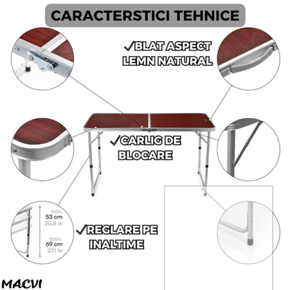 Masă Pliabilă cu Scaune din Metal, Geantă Transport