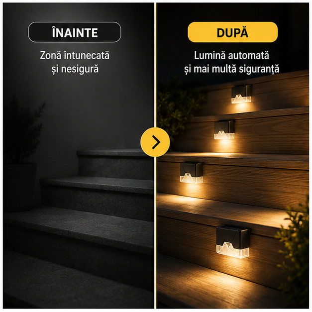 Lampă solară LED balustradă, senzor mișcare, set 4 bucăți