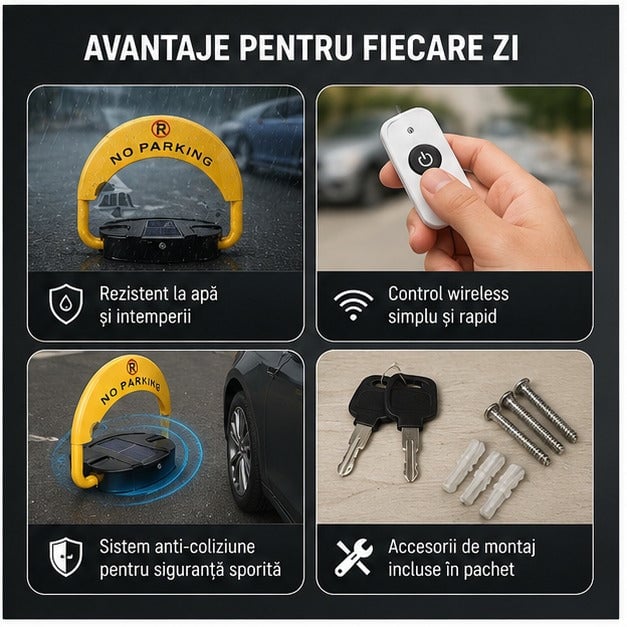 Blocator Parcare Solar cu Telecomandă, Protecție IP67