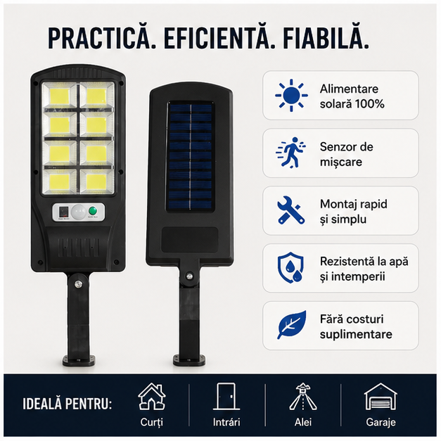 Lampă solară LED cu senzor mișcare, rezistentă la apă
