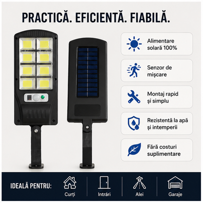 Lampă solară LED cu senzor mișcare, rezistentă la apă