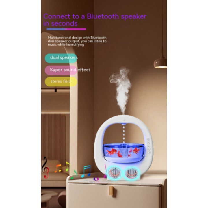 Boxă Bluetooth cu Umidificator Anti-Gravitațional – Design Acvariu, Iluminare Ambientală și Pulverizare Fină