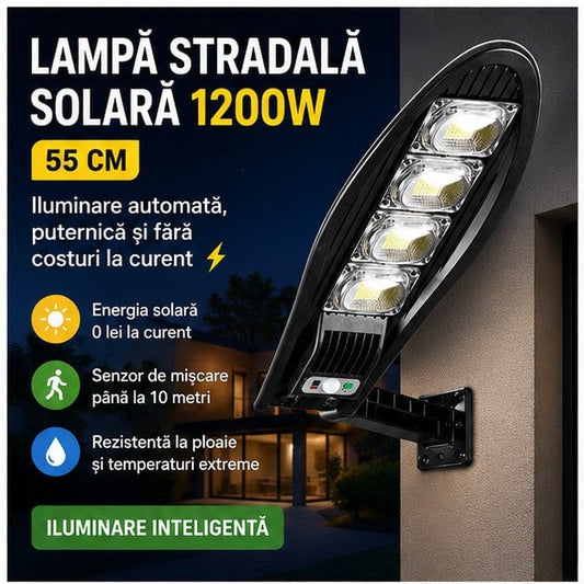 Lampă solară stradală 1200W, 55 cm, cu telecomandă
