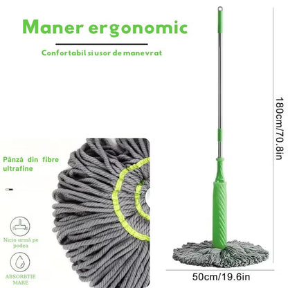 Mop cu stoarcere, microfibră ultra-absorbantă, mâner 52 cm