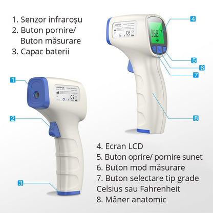 Termometru digital tip pistol, infraroșu, citire 1 sec