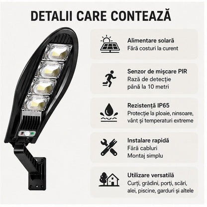 Lampă solară stradală 1200W, 55 cm, cu telecomandă
