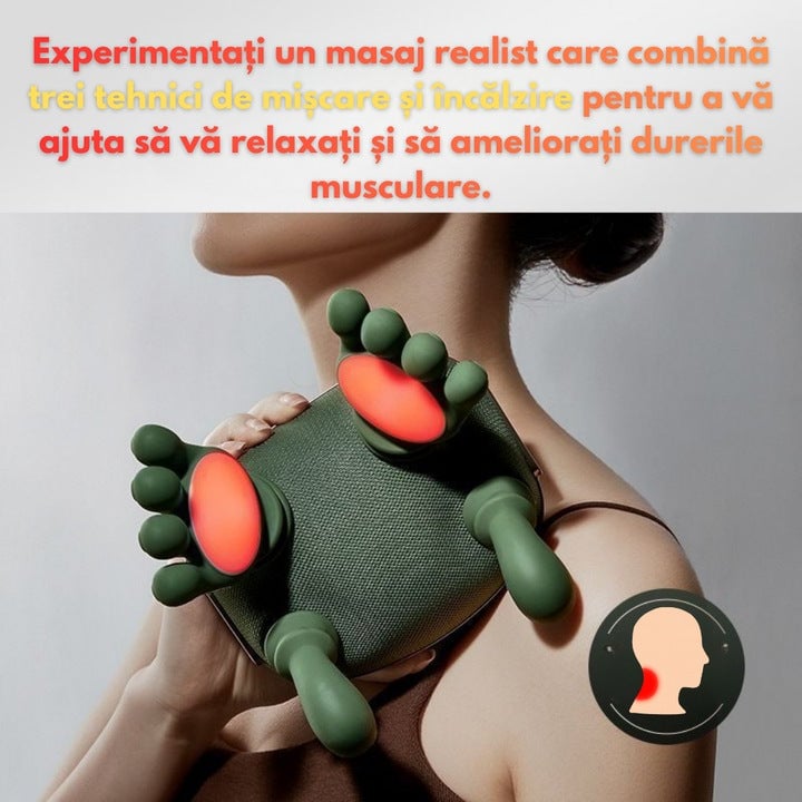 Aparat masaj cervical gât și umeri 4D cu încălzire, fără fir