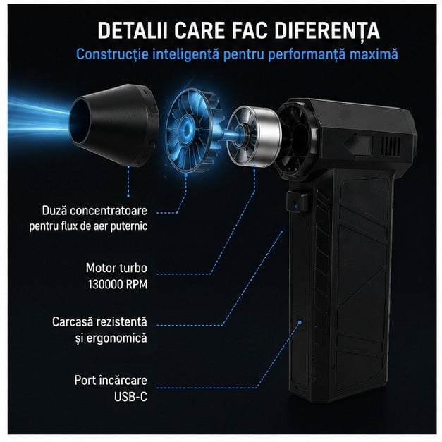 Ventilator Portabil Violent S7 – 130000 RPM, 4000 mAh