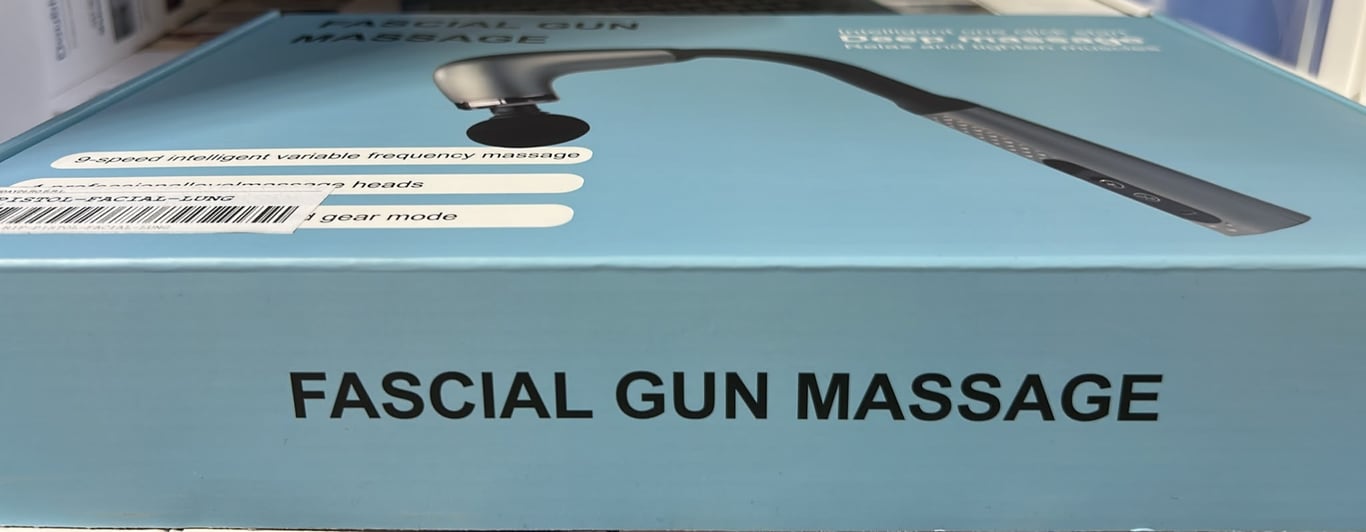 Pistol de Masaj Fascial cu Mâner Extins, 9 Trepte de Viteză, 4 Capete de Masaj, 3000 RPM