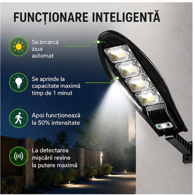 Lampă solară stradală 1200W, 55 cm, cu telecomandă