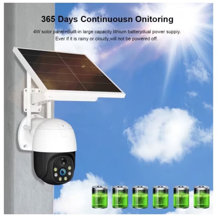 Cameră supraveghere solară WiFi, zoom 20X, baterie 12000mAh