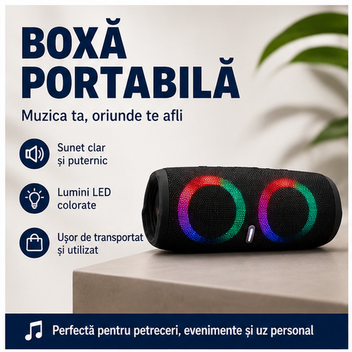 Boxă portabilă RGB CHARGE5, IP65, Bluetooth, Negru