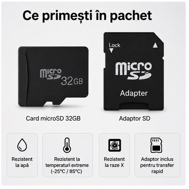 Card memorie microSD 32GB Clasă 10, adaptor SD inclus