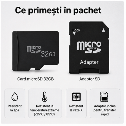 Card memorie microSD 32GB Clasă 10, adaptor SD inclus