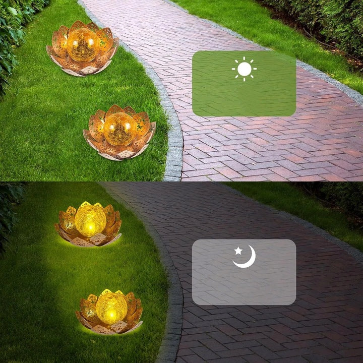 Lampă Solară LED Nufăr Auriu – Iluminare Decorativă pentru Grădină și Terasă