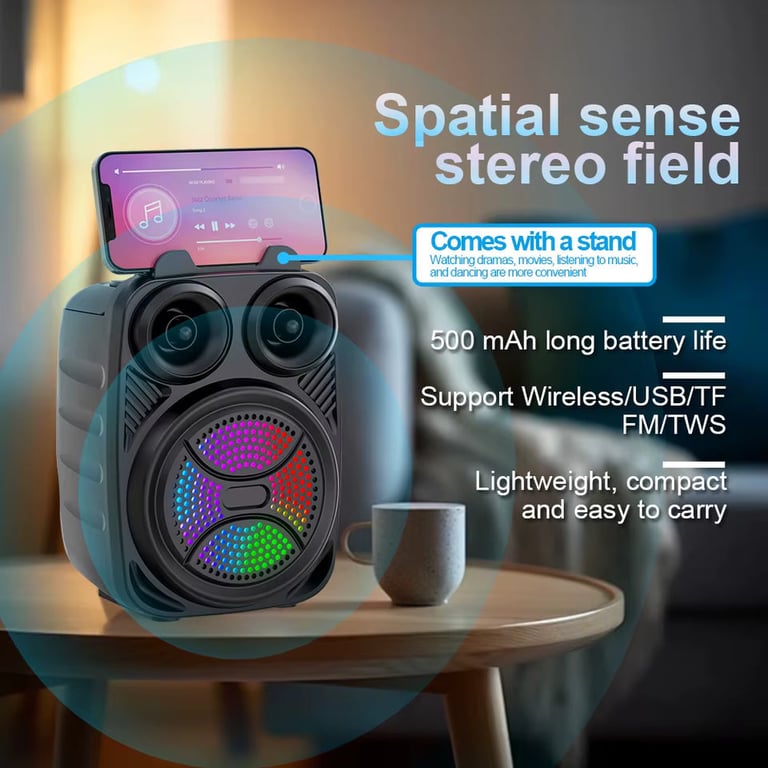 Boxă portabilă Sing-e S1497 cu suport telefon și LED