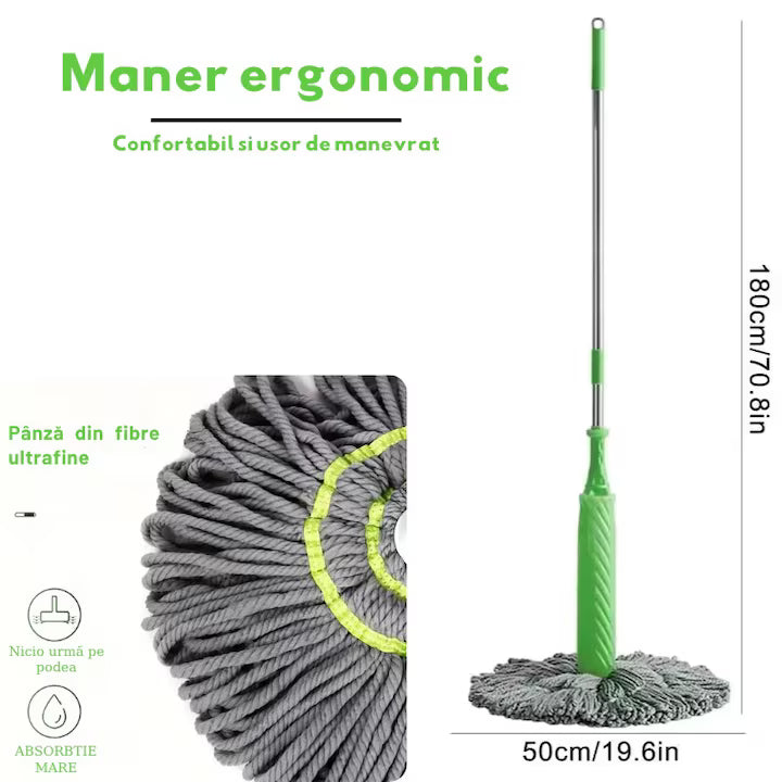 Mop cu stoarcere, microfibra ultra-absorbanta, maner lung, ideal pentru parchet, gresie