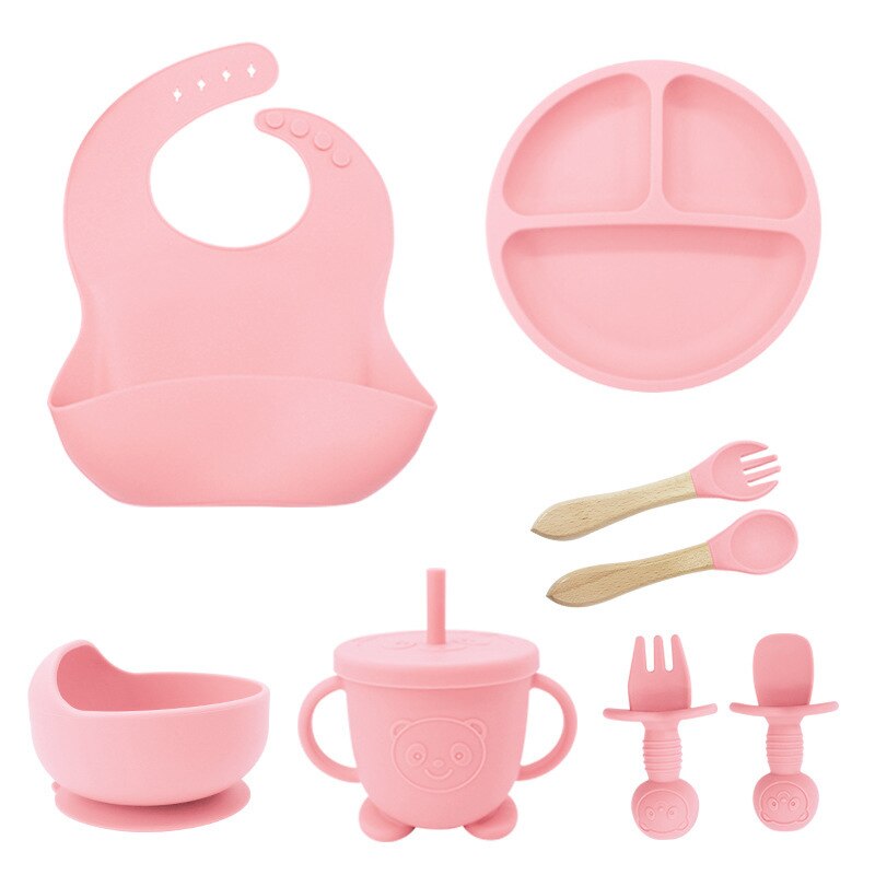 Set Hranire Bebelusi 8 Piese, Diversificare, Silicon, Baveta