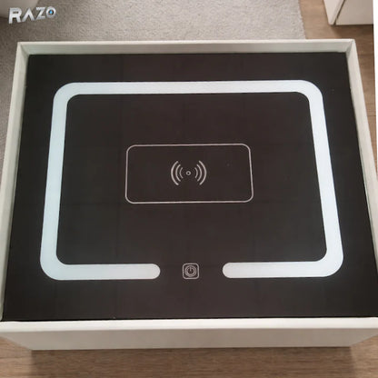 Noptiera smart multifunctionala cu led, incarcare wireless, bluetooth, 3 sertare, design modern, dim 72x50x40, Gri deschis